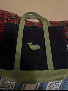 Navy & Green Whale Tote Bag Dottie smith vintage